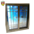 Double toughened glazed aluminium frame glass sliding window with decorative wrought iron window grill design
